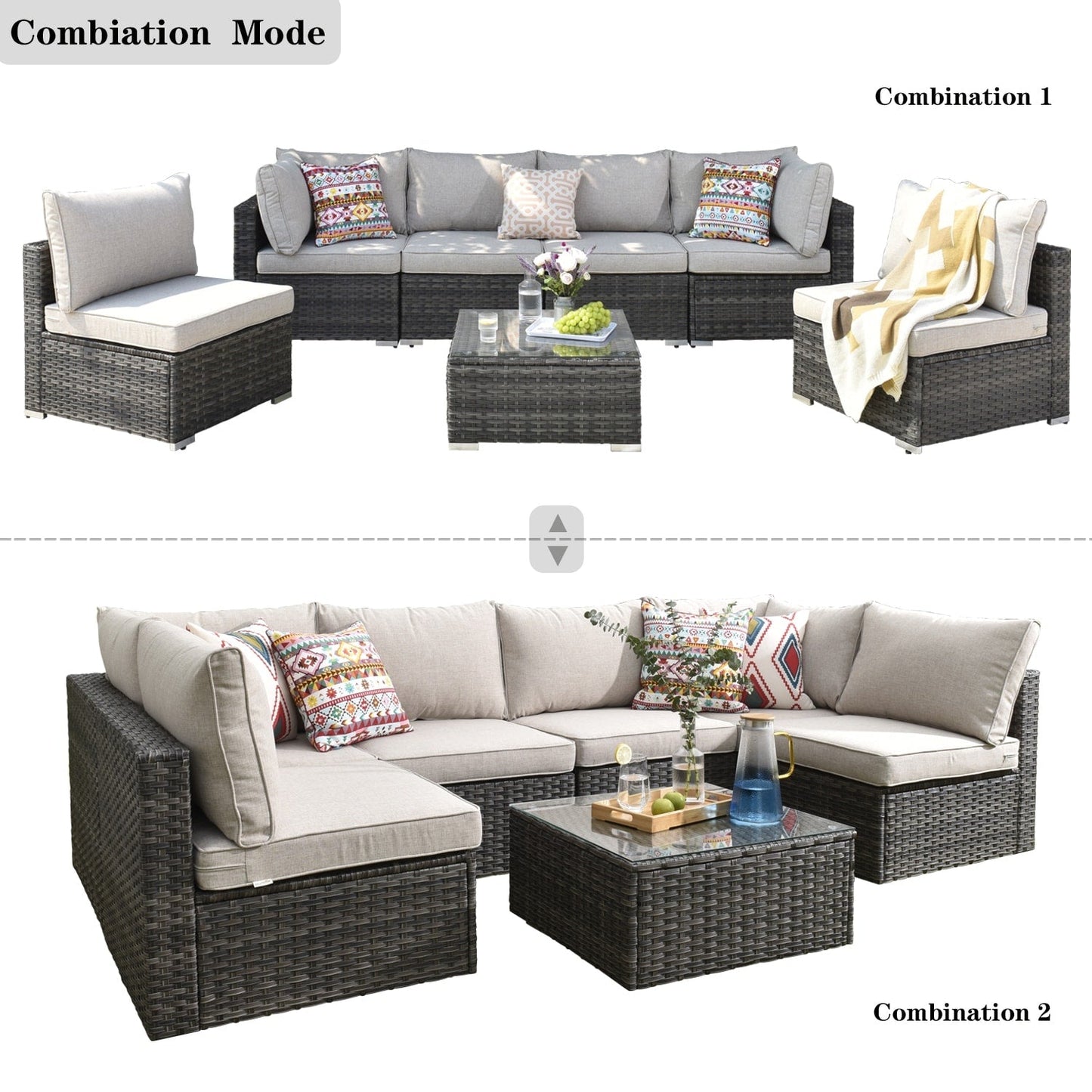 Set di divani componibili OVIOS Deep Seat Wicker da 7 pezzi