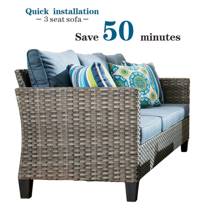 Set di mobili da giardino in vimini OVIOS da 7 pezzi con sedie a dondolo girevoli