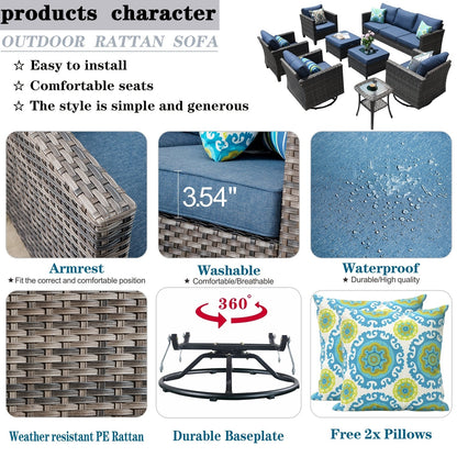 Set di mobili da conversazione in vimini da giardino OVIOS da 8 pezzi con sedie girevoli