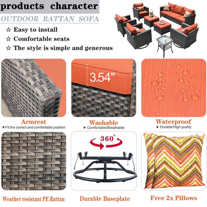 Set di mobili da conversazione in vimini da giardino OVIOS da 8 pezzi con sedie girevoli