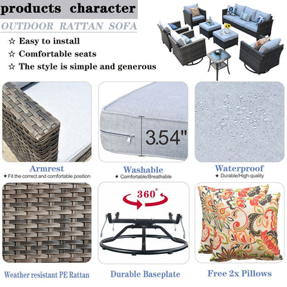Set di mobili da conversazione in vimini da giardino OVIOS da 8 pezzi con sedie girevoli