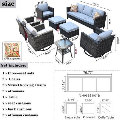 Set di mobili da conversazione in vimini da giardino OVIOS da 8 pezzi con sedie girevoli