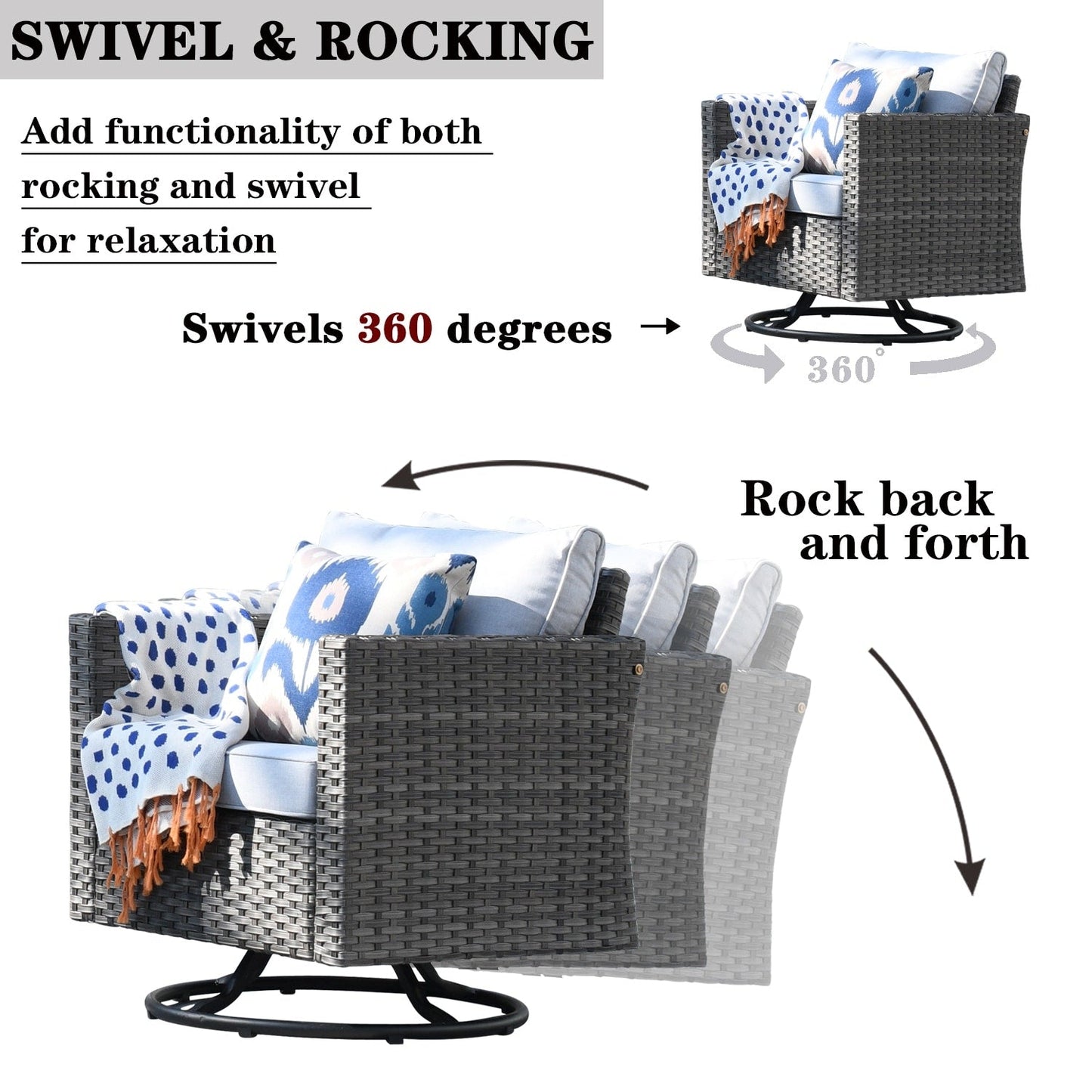 Set di mobili da conversazione in vimini da giardino OVIOS da 8 pezzi con sedie girevoli