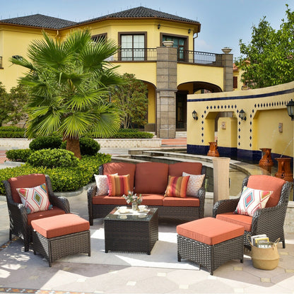 Set da conversazione in vimini da 6 pezzi OVIOS con tavolo con piano in vetro