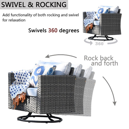 Set di divani da conversazione in vimini da giardino OVIOS da 6 pezzi con sedie a dondolo girevoli