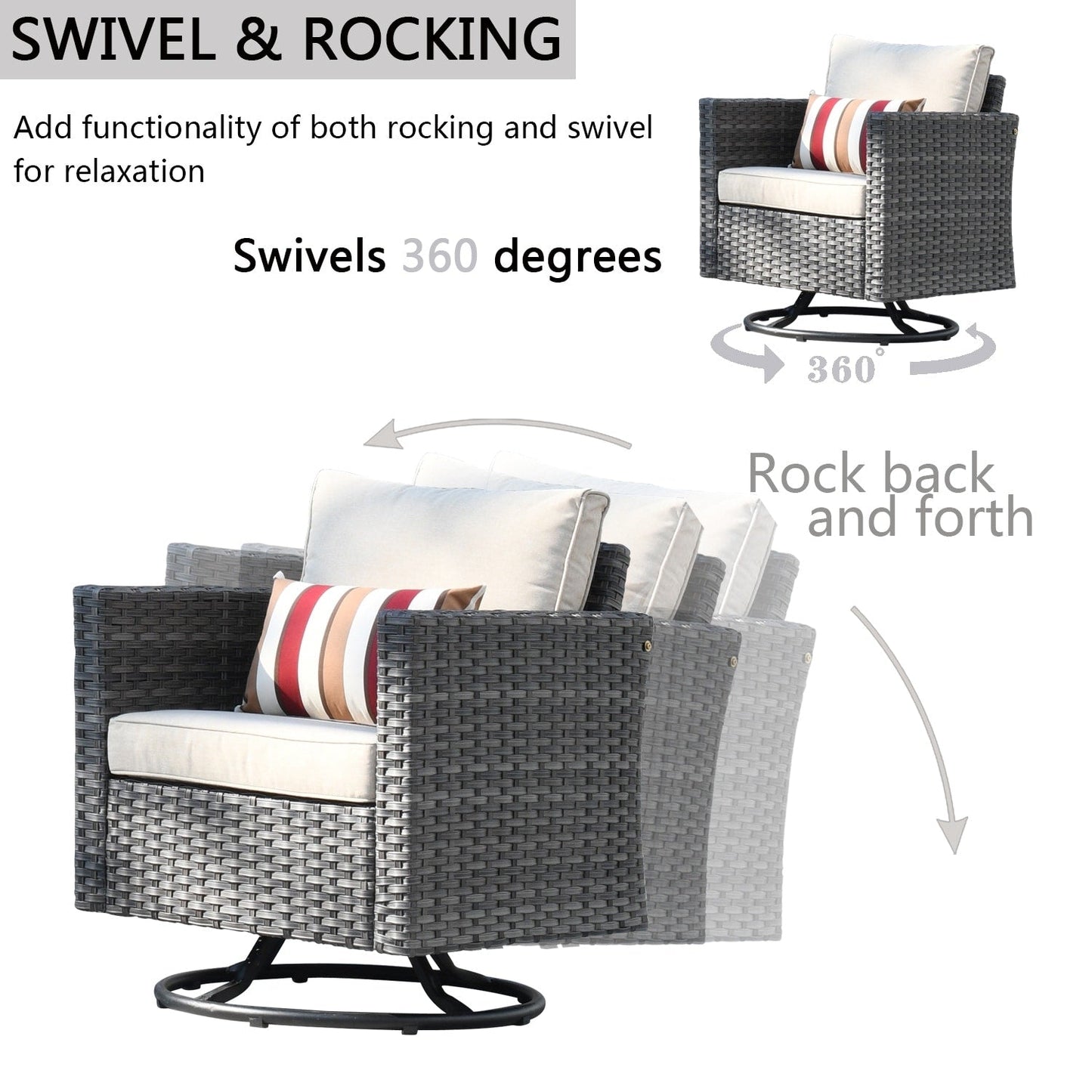 Set di divani da conversazione in vimini da giardino OVIOS da 6 pezzi con sedie a dondolo girevoli