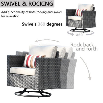 Set di divani da conversazione in vimini da giardino OVIOS da 6 pezzi con sedie a dondolo girevoli