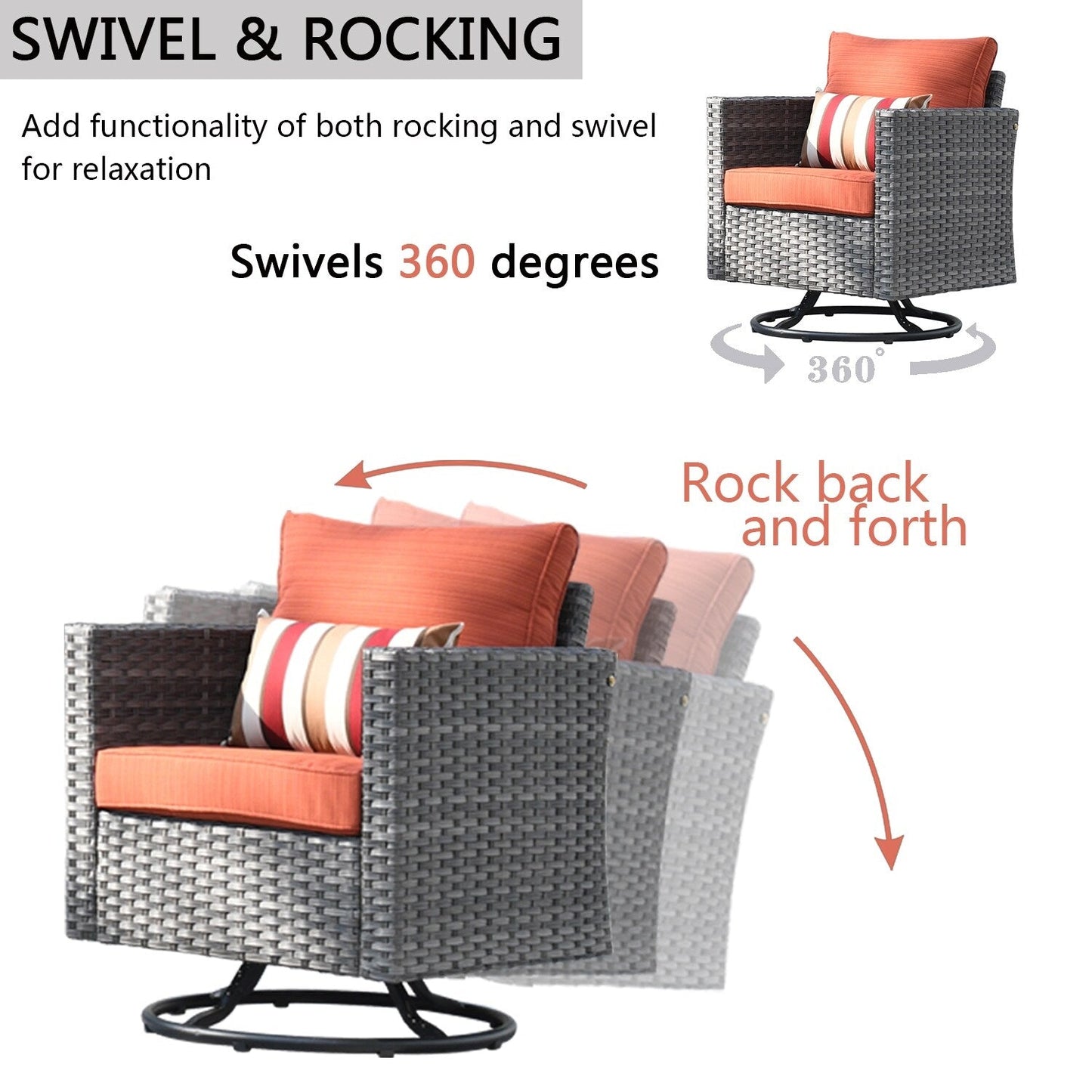 Set di divani da conversazione in vimini da giardino OVIOS da 6 pezzi con sedie a dondolo girevoli