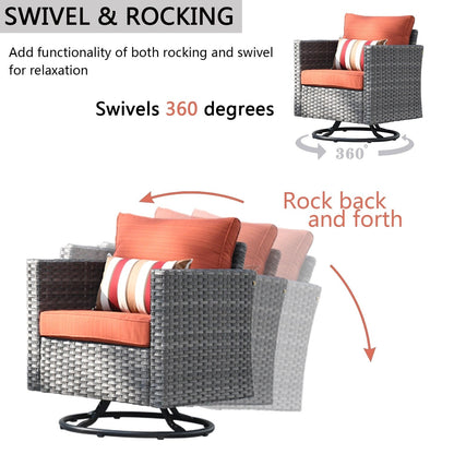 Set di divani da conversazione in vimini da giardino OVIOS da 6 pezzi con sedie a dondolo girevoli