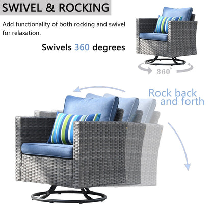 Set di divani da conversazione in vimini da giardino OVIOS da 6 pezzi con sedie a dondolo girevoli