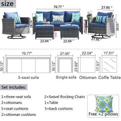 Set di divani da conversazione in vimini da giardino OVIOS da 6 pezzi con sedie a dondolo girevoli