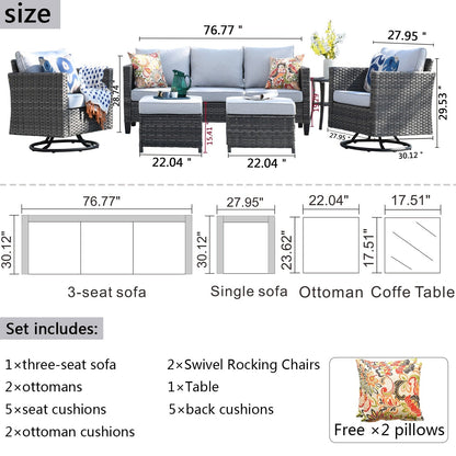 Set di divani da conversazione in vimini da giardino OVIOS da 6 pezzi con sedie a dondolo girevoli