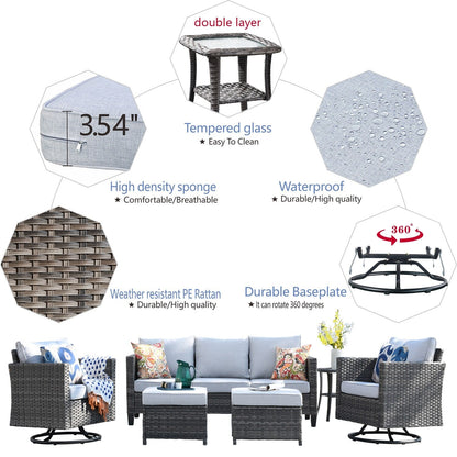 Set di divani da conversazione in vimini da giardino OVIOS da 6 pezzi con sedie a dondolo girevoli