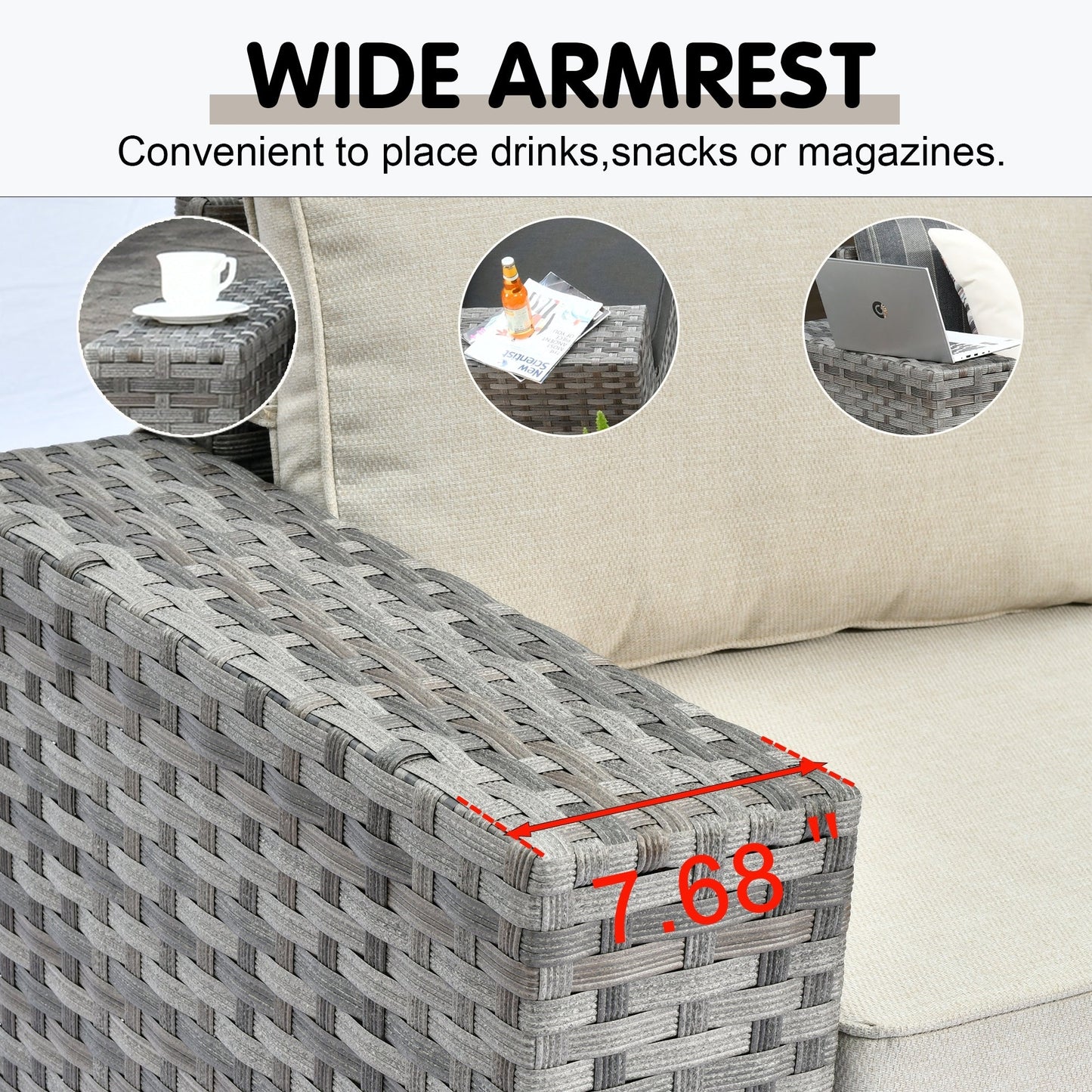 Set da 12 pezzi con tavolo e braccioli larghi per mobili da giardino in vimini OVIOS