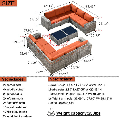 Set da 12 pezzi con tavolo e braccioli larghi per mobili da giardino in vimini OVIOS