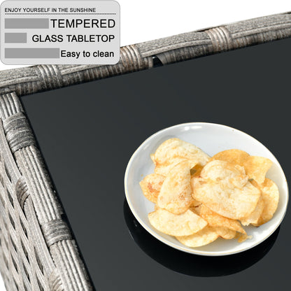 Set da 12 pezzi con tavolo e braccioli larghi per mobili da giardino in vimini OVIOS