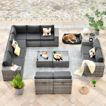 Set da 12 pezzi con tavolo e braccioli larghi per mobili da giardino in vimini OVIOS