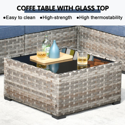 Set da 12 pezzi con tavolo e braccioli larghi per mobili da giardino in vimini OVIOS