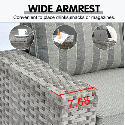 Set da 12 pezzi con tavolo e braccioli larghi per mobili da giardino in vimini OVIOS