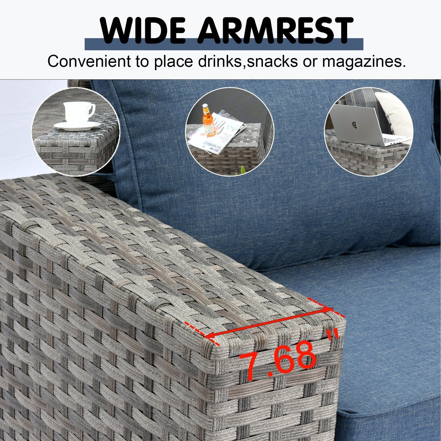 Set da 12 pezzi con tavolo e braccioli larghi per mobili da giardino in vimini OVIOS