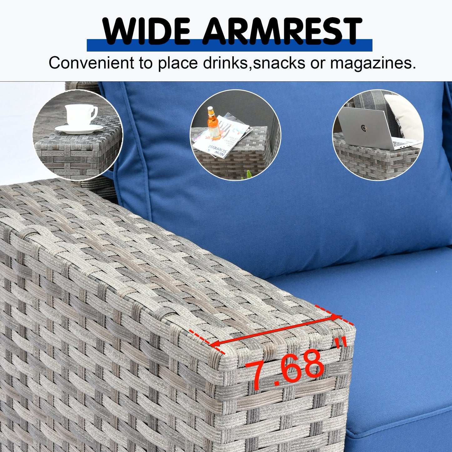 Set da 12 pezzi con tavolo e braccioli larghi per mobili da giardino in vimini OVIOS