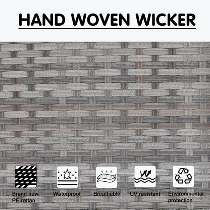 Set da 12 pezzi con tavolo e braccioli larghi per mobili da giardino in vimini OVIOS