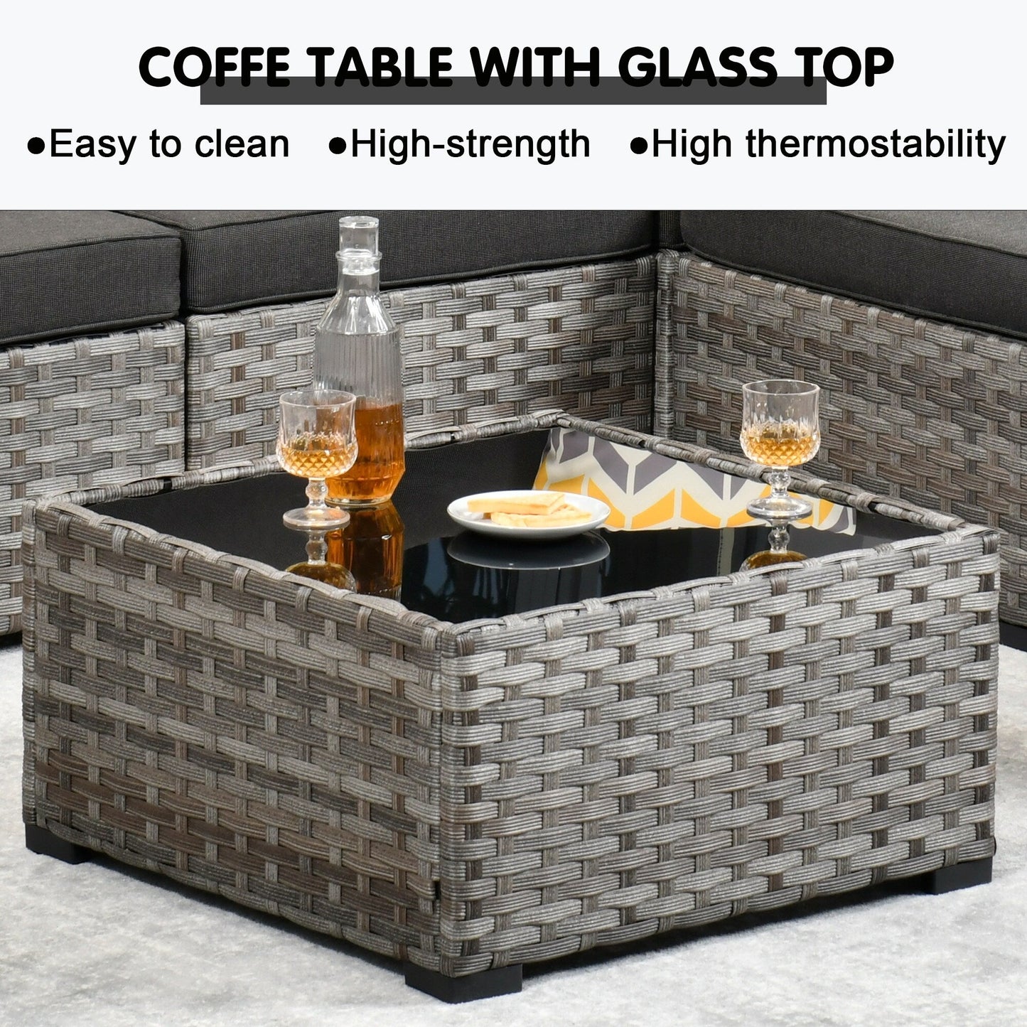 Set da 12 pezzi con tavolo e braccioli larghi per mobili da giardino in vimini OVIOS