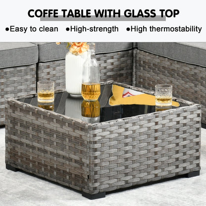 Set da 12 pezzi con tavolo e braccioli larghi per mobili da giardino in vimini OVIOS