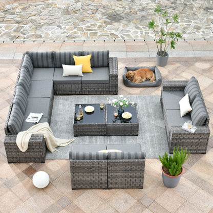 Set da 12 pezzi con tavolo e braccioli larghi per mobili da giardino in vimini OVIOS