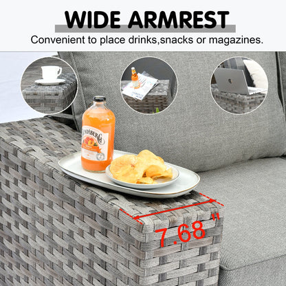 Set da 12 pezzi con tavolo e braccioli larghi per mobili da giardino in vimini OVIOS