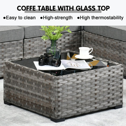 Set da 12 pezzi con tavolo e braccioli larghi per mobili da giardino in vimini OVIOS