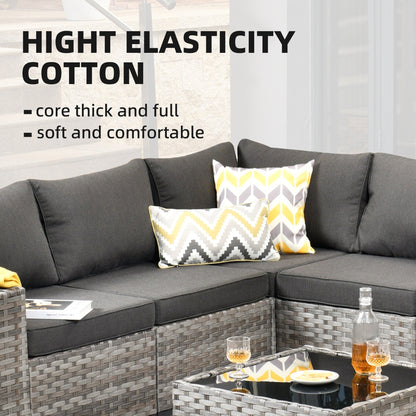 Set da 6 pezzi con tavolo e braccioli larghi per mobili da giardino in vimini OVIOS