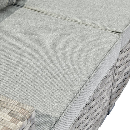 Set da 6 pezzi con tavolo e braccioli larghi per mobili da giardino in vimini OVIOS