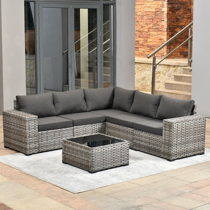 Set da 6 pezzi con tavolo e braccioli larghi per mobili da giardino in vimini OVIOS