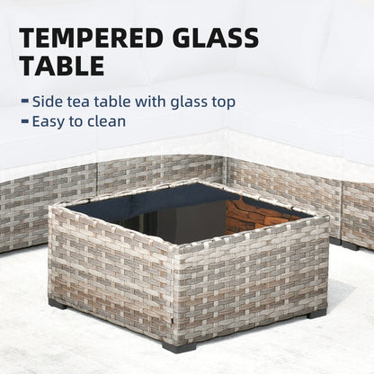 Set da 6 pezzi con tavolo e braccioli larghi per mobili da giardino in vimini OVIOS