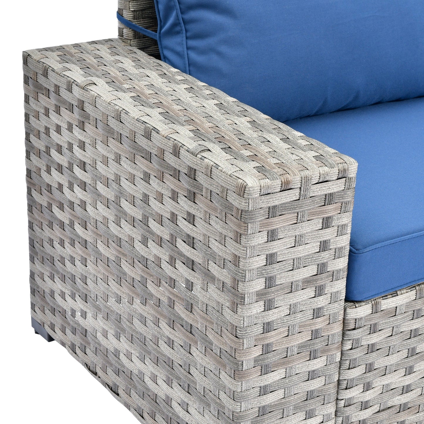 Set da 6 pezzi con tavolo e braccioli larghi per mobili da giardino in vimini OVIOS