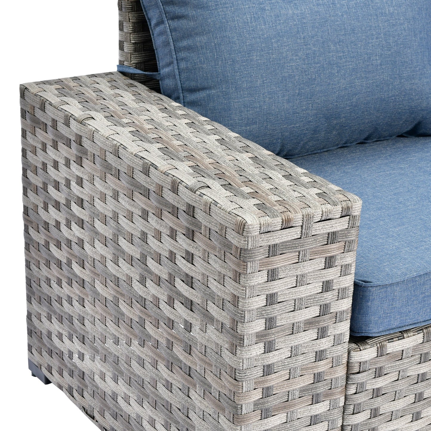 Set da 6 pezzi con tavolo e braccioli larghi per mobili da giardino in vimini OVIOS