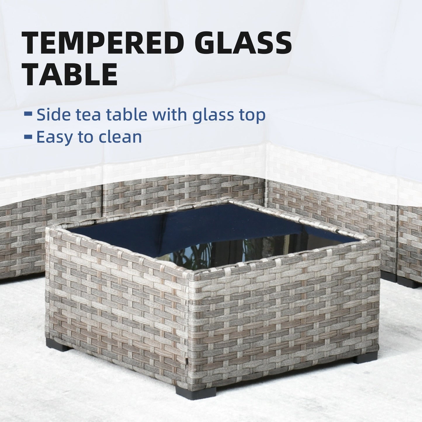 Set da 6 pezzi con tavolo e braccioli larghi per mobili da giardino in vimini OVIOS