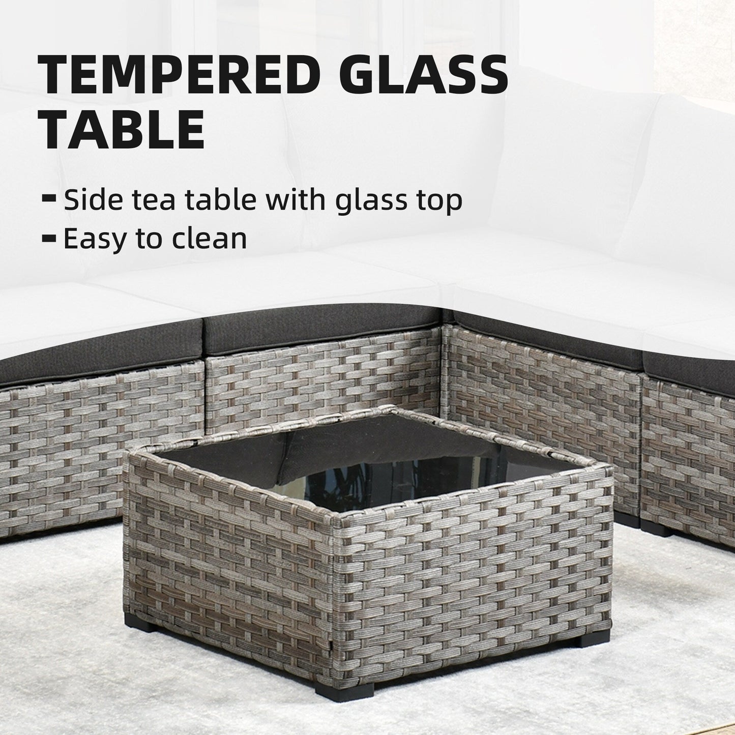 Set da 6 pezzi con tavolo e braccioli larghi per mobili da giardino in vimini OVIOS