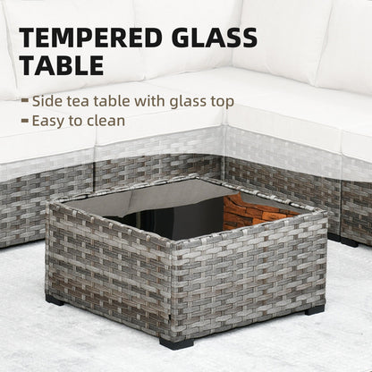 Set da 6 pezzi con tavolo e braccioli larghi per mobili da giardino in vimini OVIOS