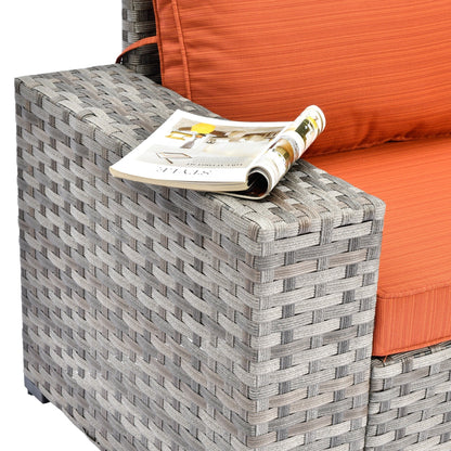 Set da 6 pezzi con tavolo e braccioli larghi per mobili da giardino in vimini OVIOS