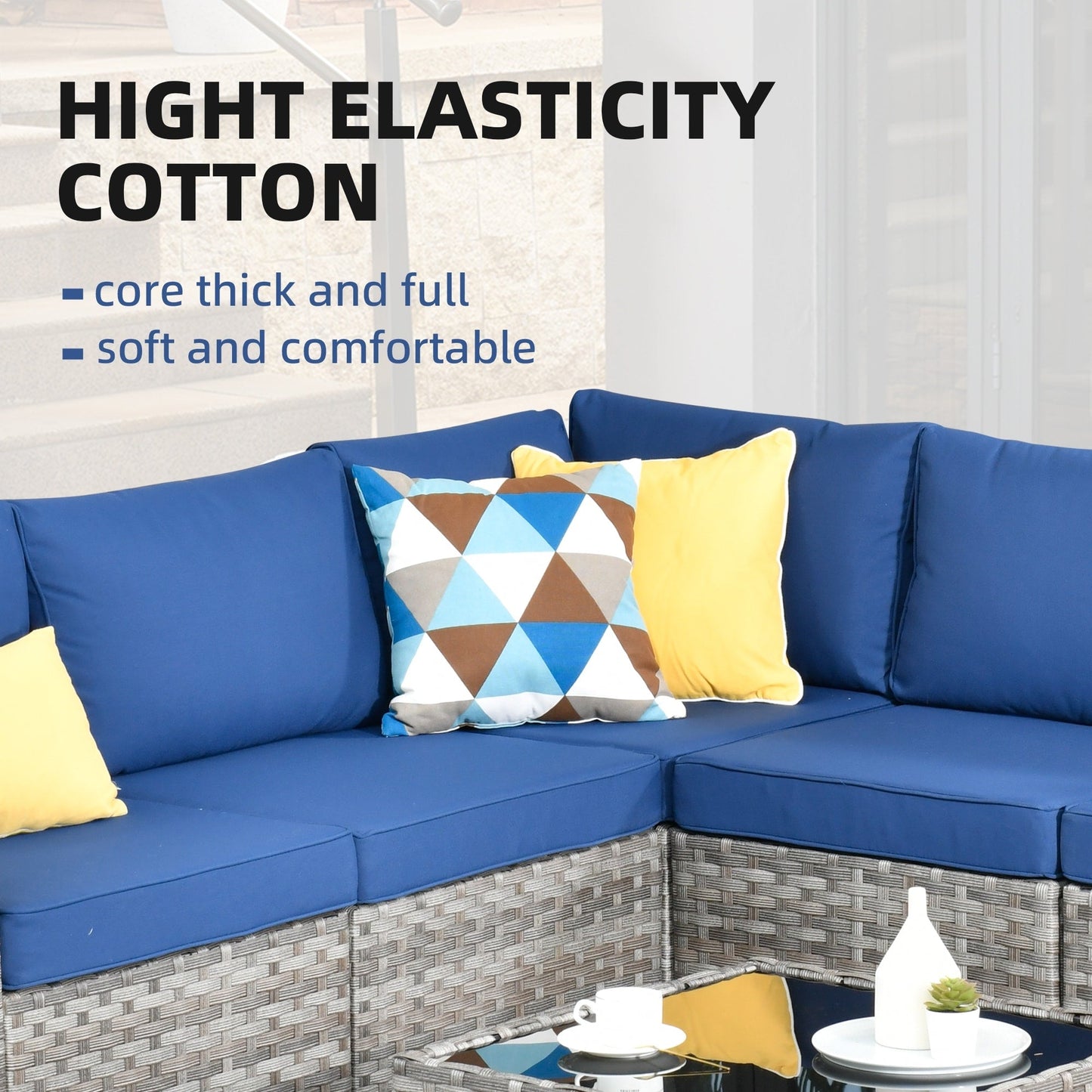 Set da 6 pezzi con tavolo e braccioli larghi per mobili da giardino in vimini OVIOS