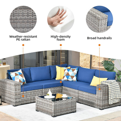 Set da 6 pezzi con tavolo e braccioli larghi per mobili da giardino in vimini OVIOS