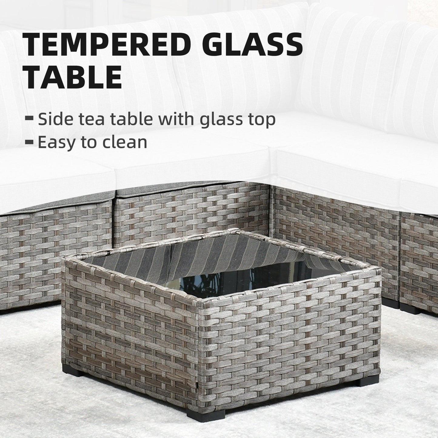 Set da 6 pezzi con tavolo e braccioli larghi per mobili da giardino in vimini OVIOS