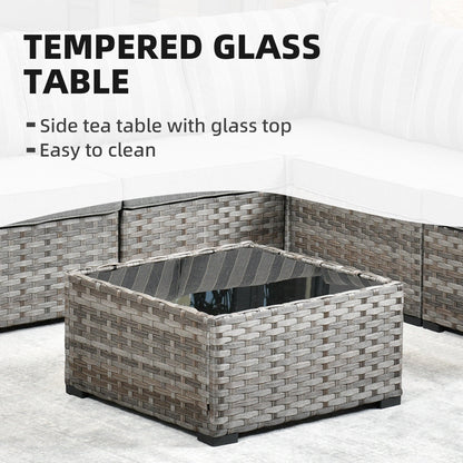 Set da 6 pezzi con tavolo e braccioli larghi per mobili da giardino in vimini OVIOS