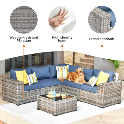 Set da 6 pezzi con tavolo e braccioli larghi per mobili da giardino in vimini OVIOS