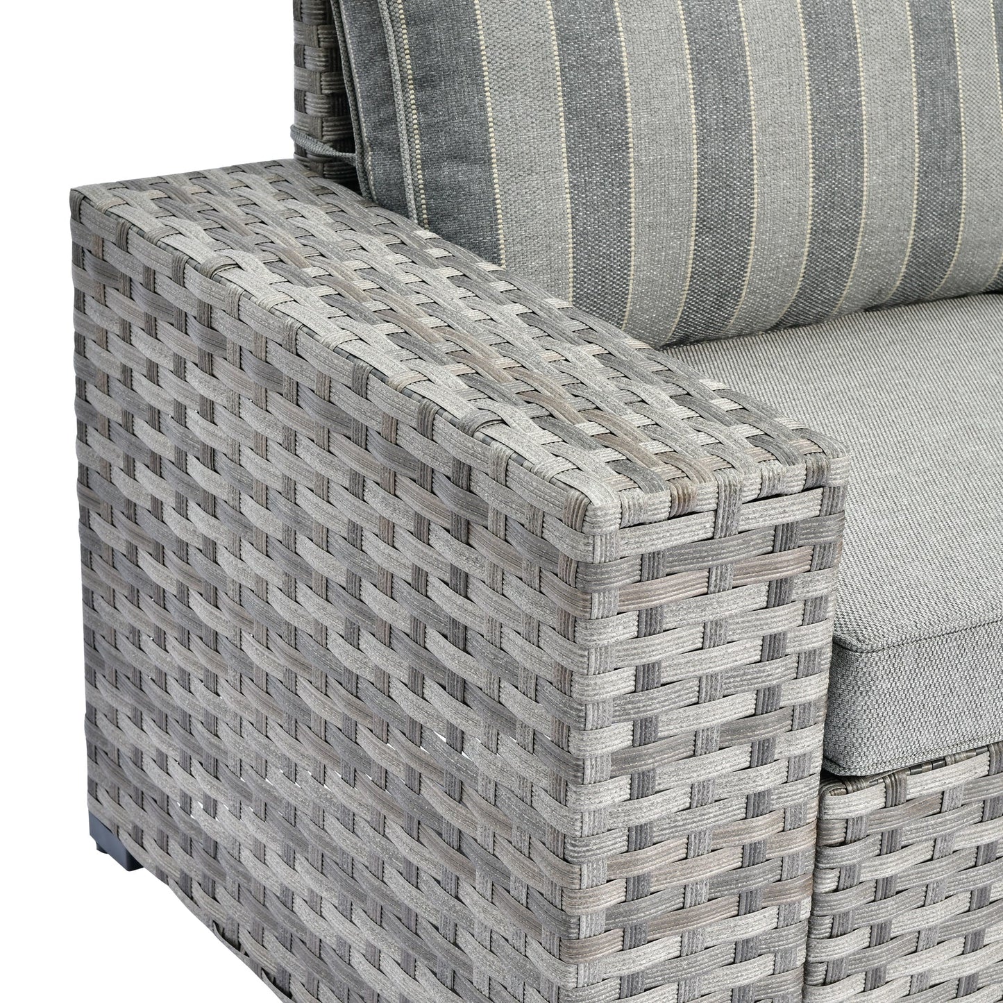 Set da 6 pezzi con tavolo e braccioli larghi per mobili da giardino in vimini OVIOS