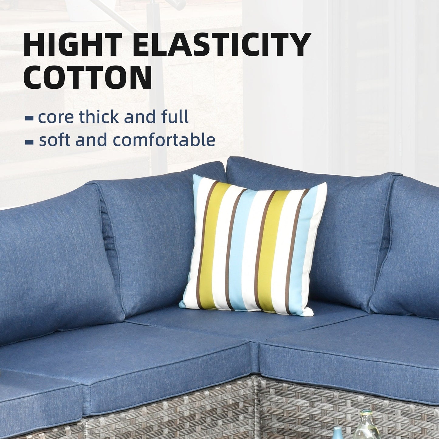 Set da 6 pezzi con tavolo e braccioli larghi per mobili da giardino in vimini OVIOS