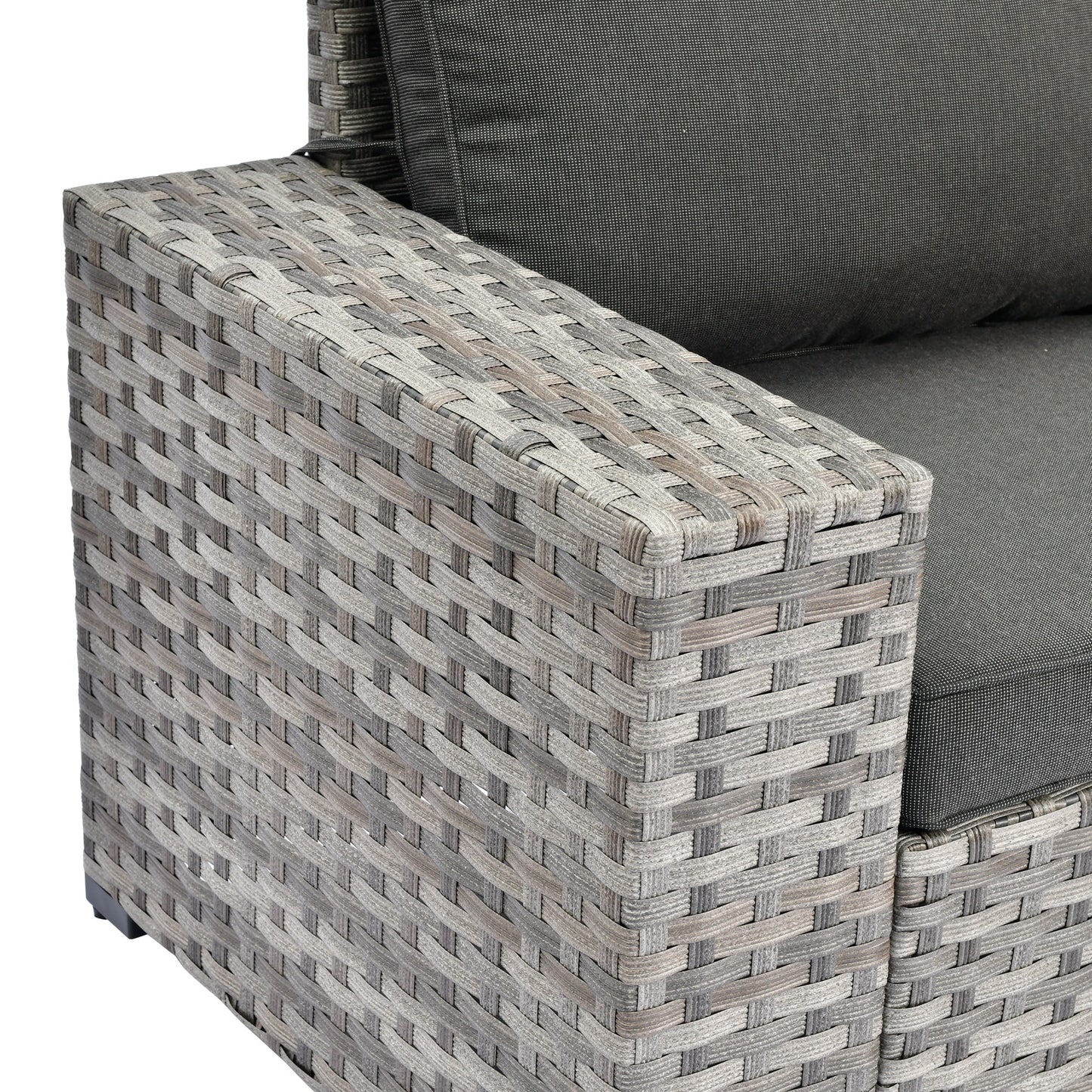 Set da 6 pezzi con tavolo e braccioli larghi per mobili da giardino in vimini OVIOS