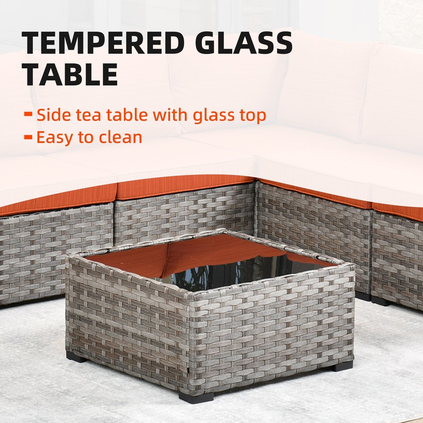 Set da 6 pezzi con tavolo e braccioli larghi per mobili da giardino in vimini OVIOS